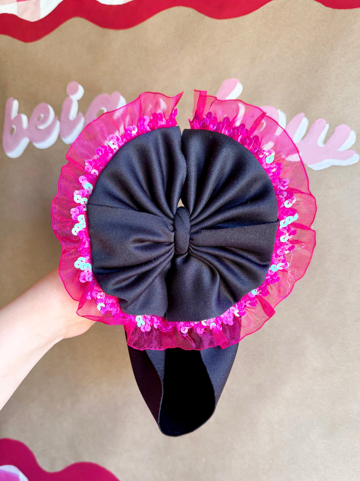 Black Messy Wrap + Hot Pink Trim